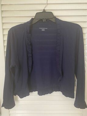 Charter Club Navy Ruffle-Trim Open Cardigan